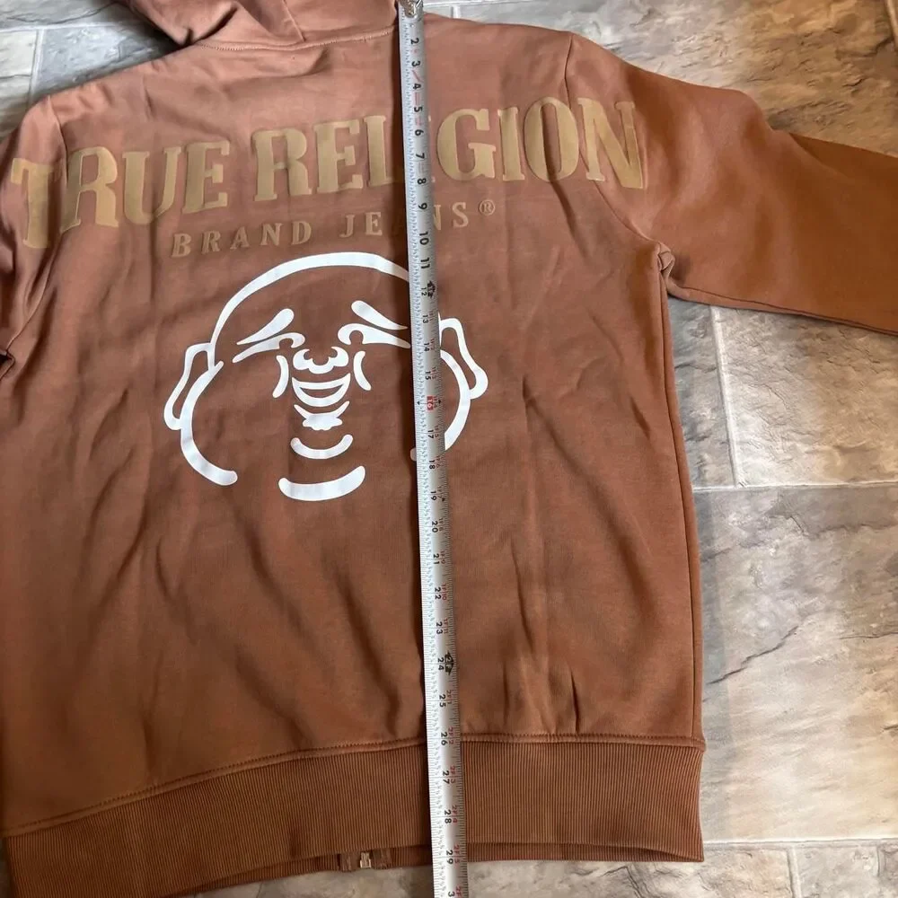 NWT True Religion Men's Buddha Zip Up Hoodie Brown Size Medium Y2K hoodie